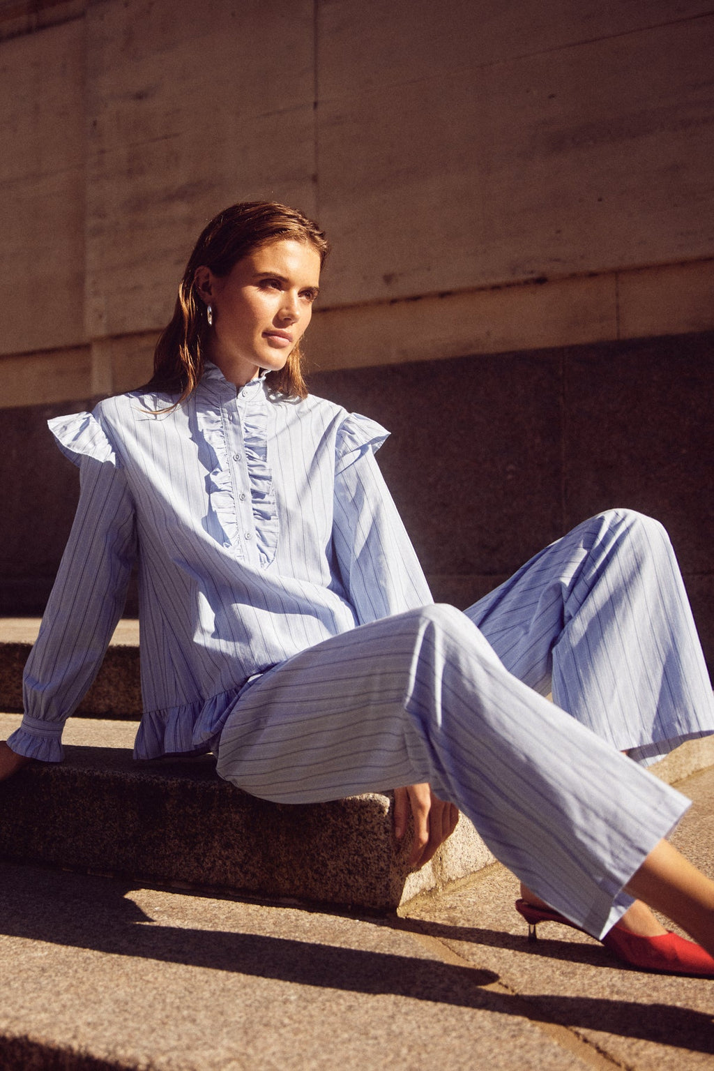 Sally Blouse Light Blue Stripe