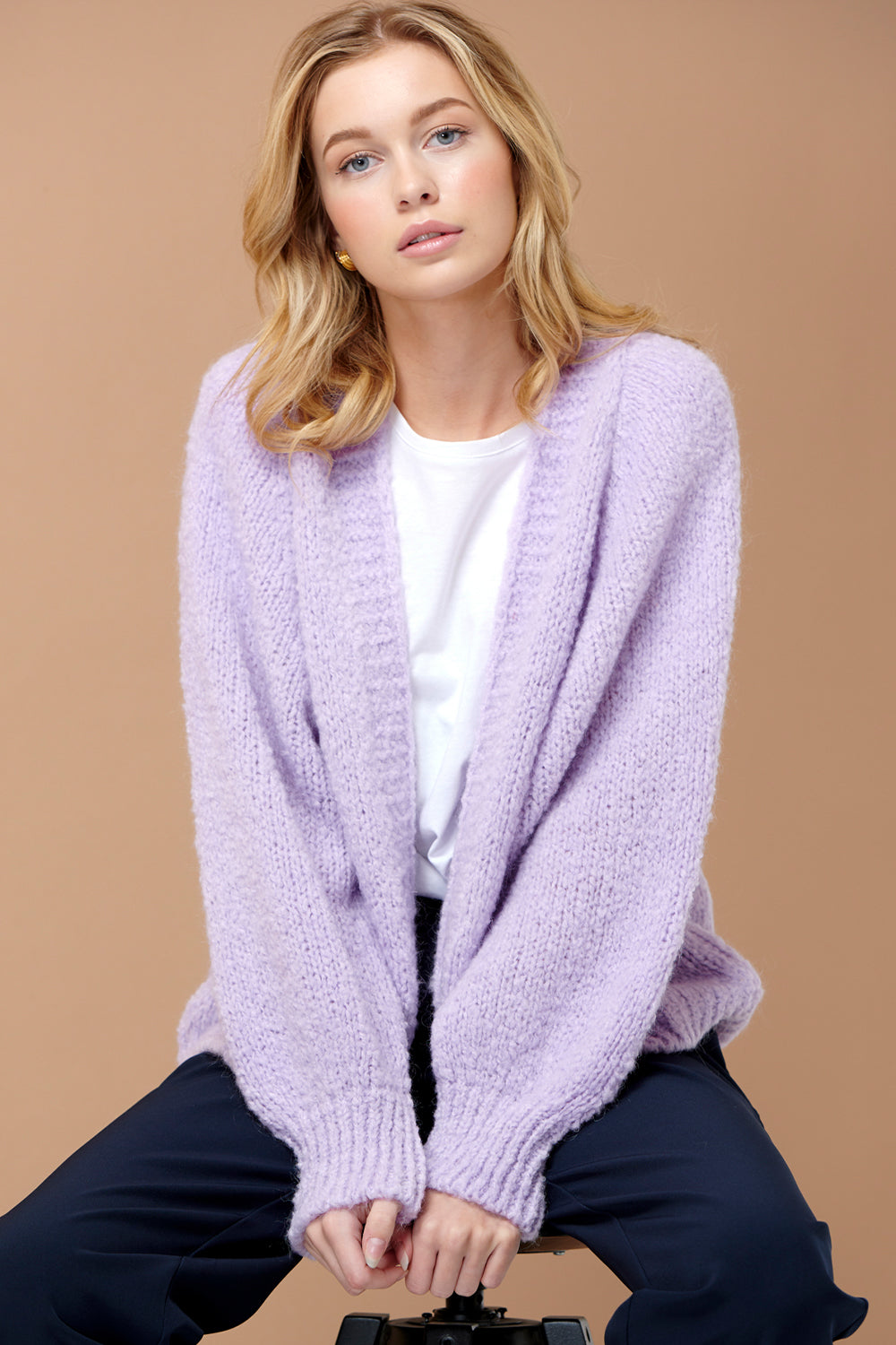Long Lavender Cardigans Noella Fora Knit Cardigan Pale Lavender